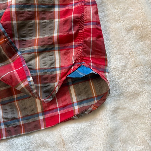 The North Face Mens Short Sleeve Plaid Button Down Shirt Red Brown CEY2 Size M - Picture 4 of 11